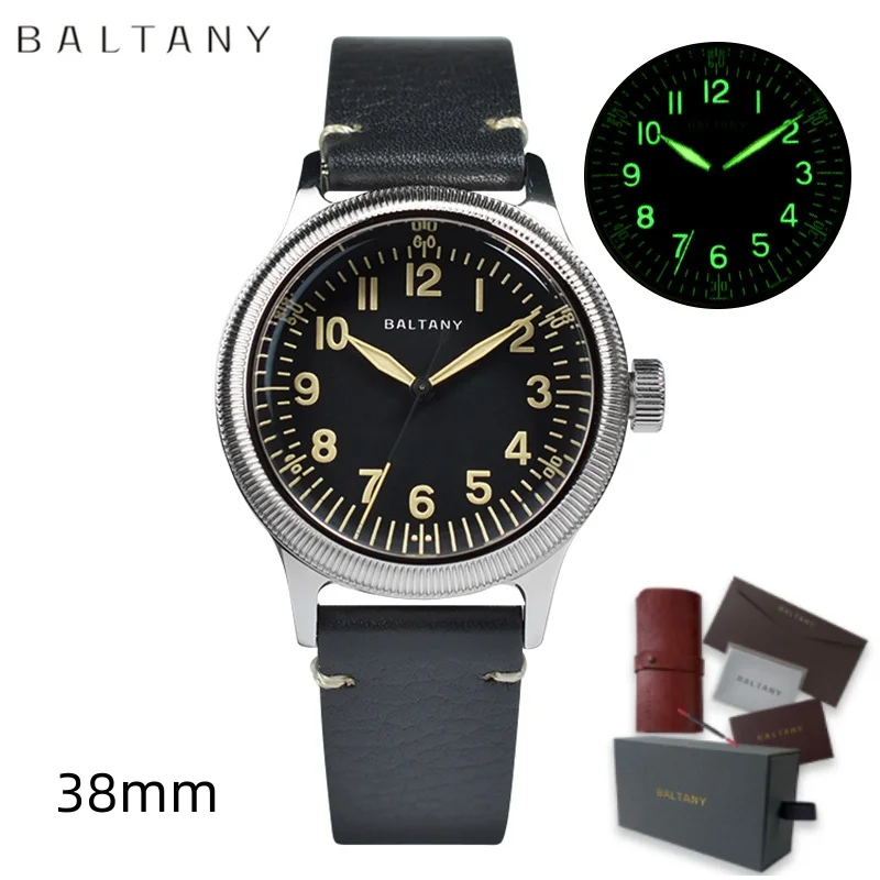 Baltany ريترو الفاخرة العسكرية التلقائية الميكانيكية ساعة رجالية الياقوت الزجاج الفولاذ المقاوم للصدأ 100 متر مقاوم للماء تكريم الساعات