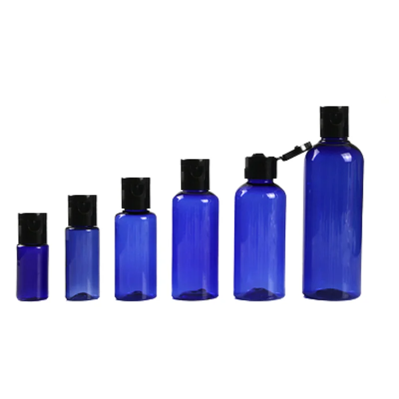 

Plastic Empty Clear Blue Bottle 10ml 20ml 30ml 50ml 60ml 100ml Black Flip Cover Portable Refillable Cosmetic Container 50Pieces