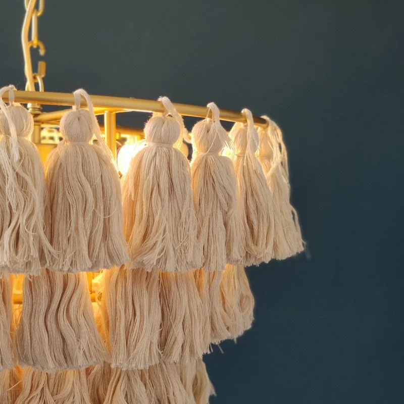 Modern Caramel Pink Tassel Ceiling Chandelier For Bar Hotel Bedroom Restaurant Light Yellow Blue Led Lamp