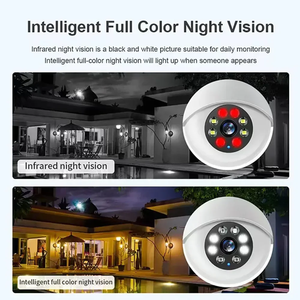 Dual Lens Color Night Vision Auto Tracking Indoor Security Monitor E27 Surveillance Wireless Camera 2MP Bulb WiFi Camera