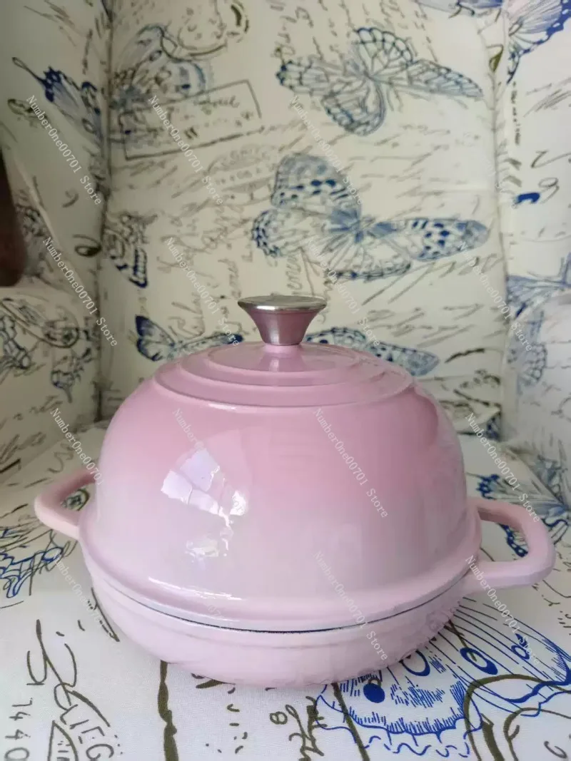 

24cm Enameled Cast Iron Dutch Oven Bread Baking Pot Seafood Pan for Stove Oven Induction Cooktop Orange