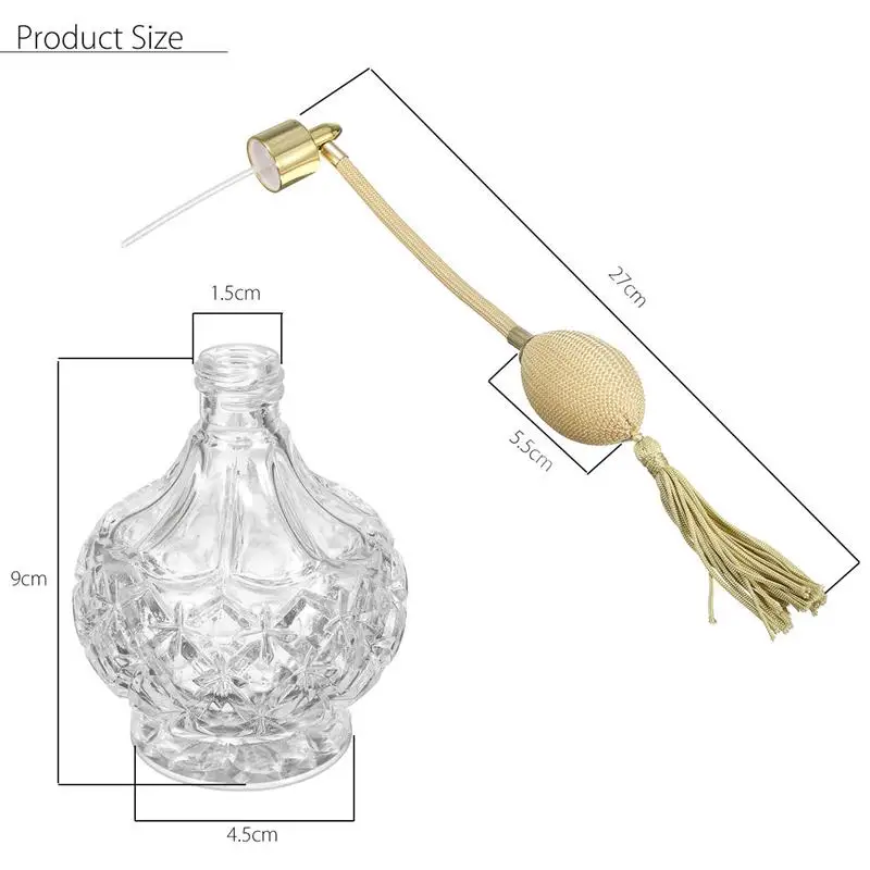 Флакон для духов Пустой 80 мл, прозрачный Кристальный Винтажный Золотой Длинный распылитель с кисточками, роскошный атомайзер, стеклянные флаконы