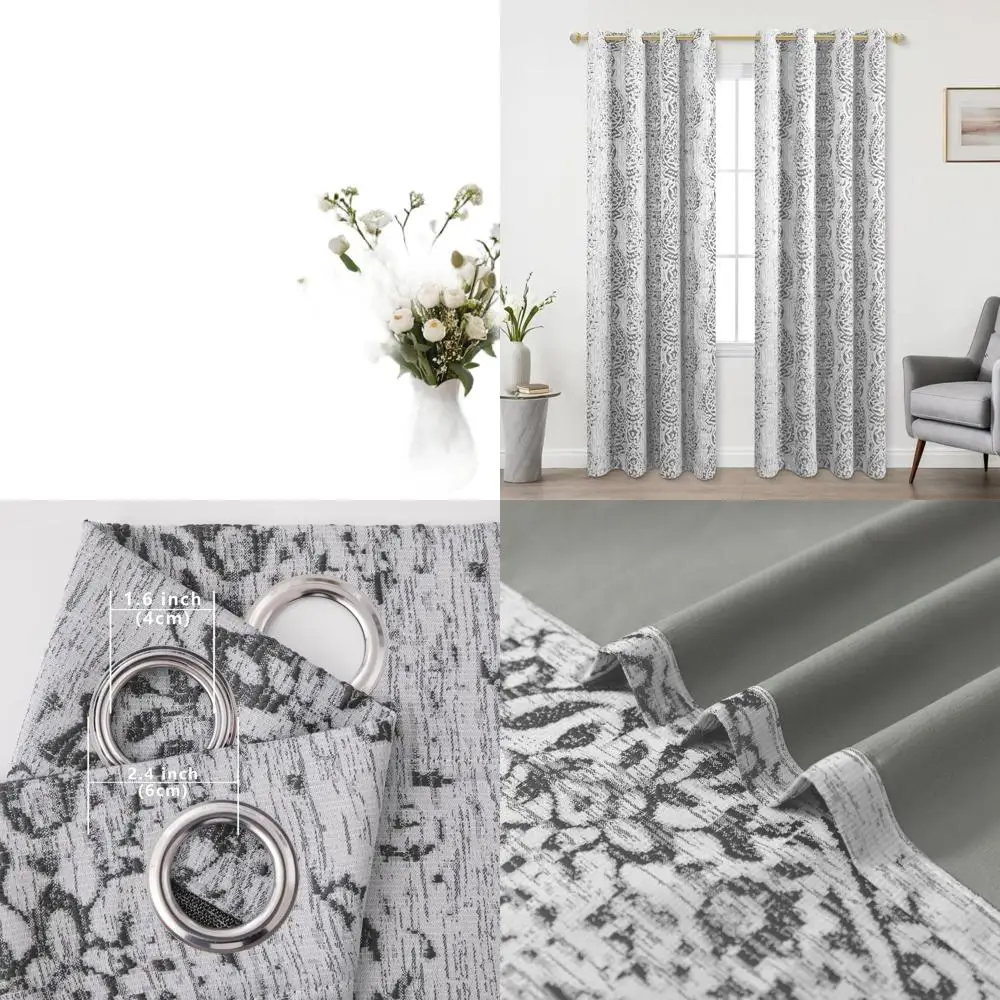 

84 Moroccan-Inspired Geometric Pattern Blackout Curtains, Grey and Light Gray, 2-Panel Set for Bedroom and Living Room