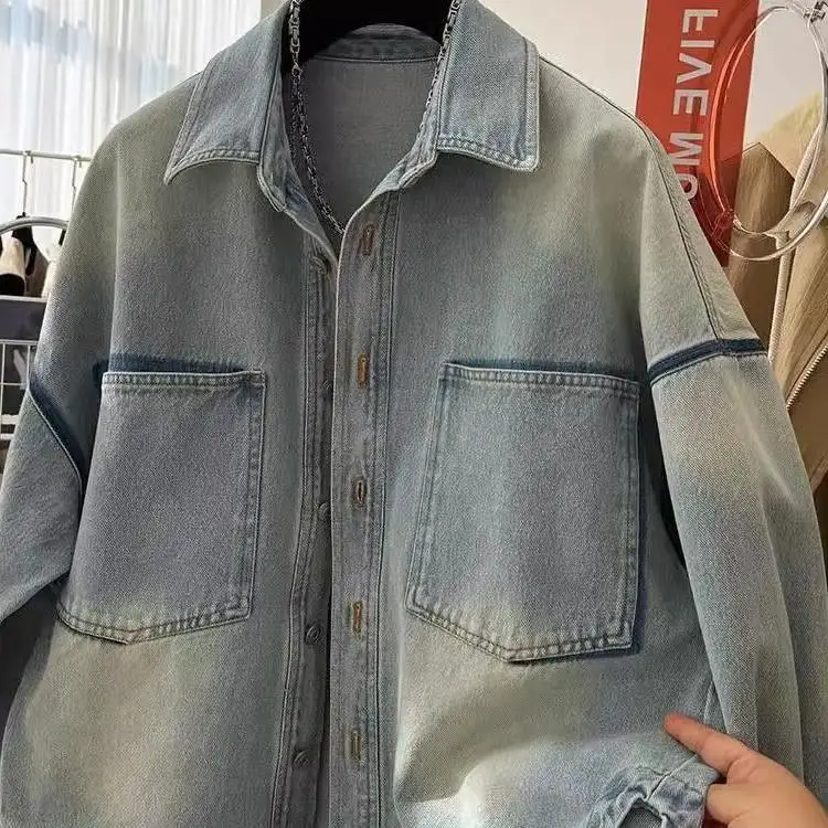 

Модная повседневная свободная джинсовая куртка-рубашка больших размеров (до 300 фунтов) в корейском стиле для полных женщин