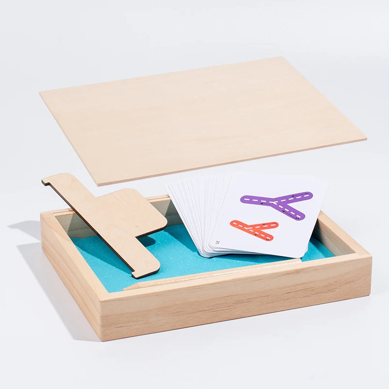 Drewniana tacka z piaskiem do nauki pisania, Kolorowa tacka z piaskiem z kartami z literami i cyframi, Dzieci uczą się pisania liter i cyfr