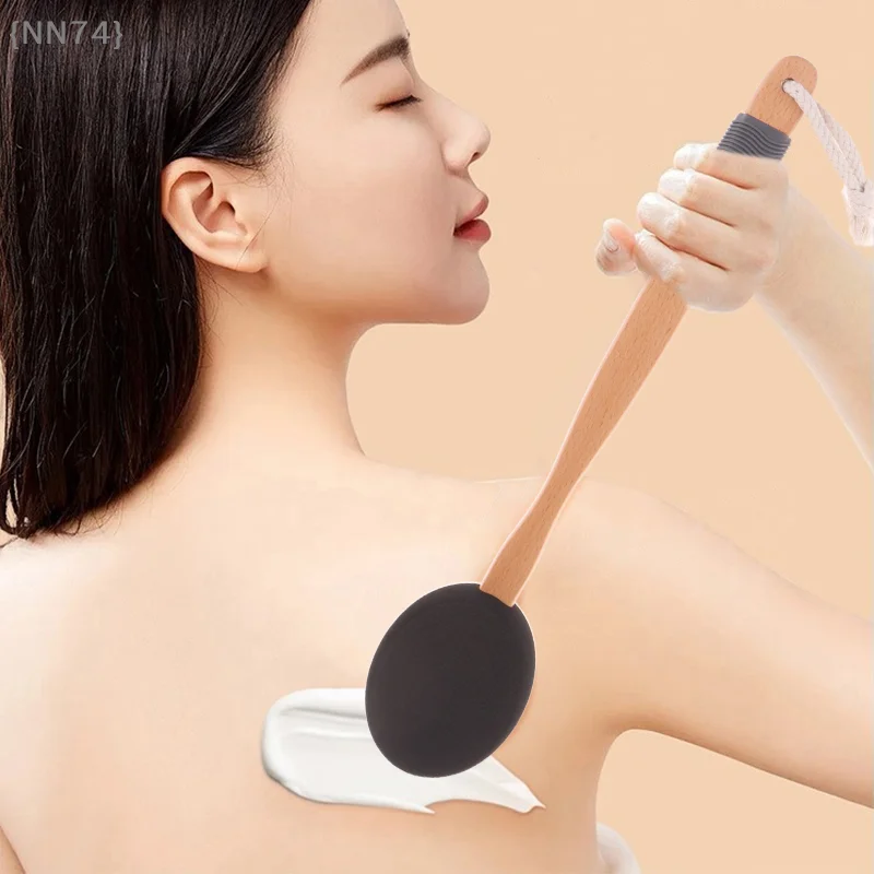 【F2-NN74】Multi-Function Silicone Lotion Applicator - Long Handle Body Cleaner Shower Brush for Sunscreen Back
