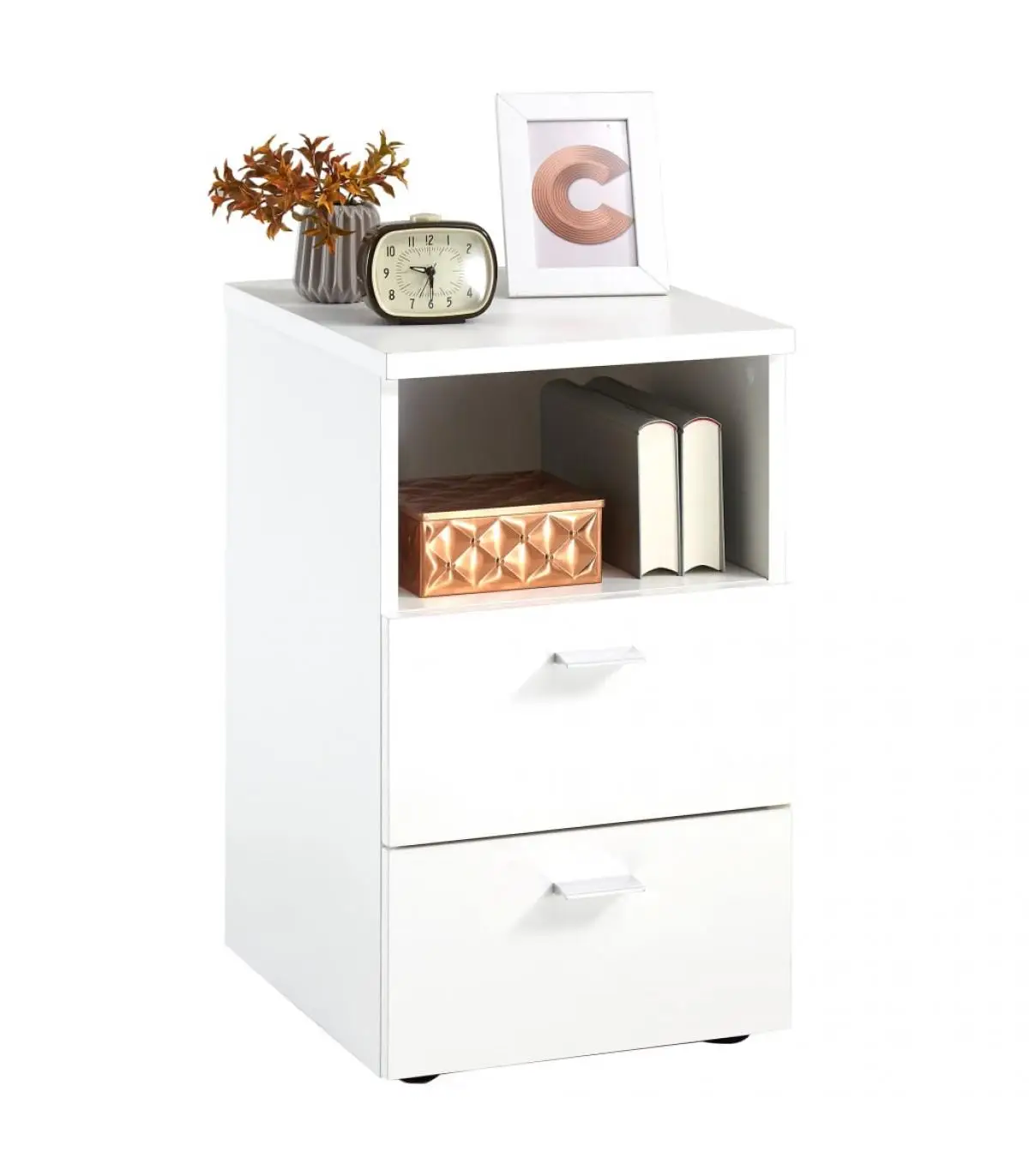 Bedside tables FMD bedside table with 2 drawers and white open shelf