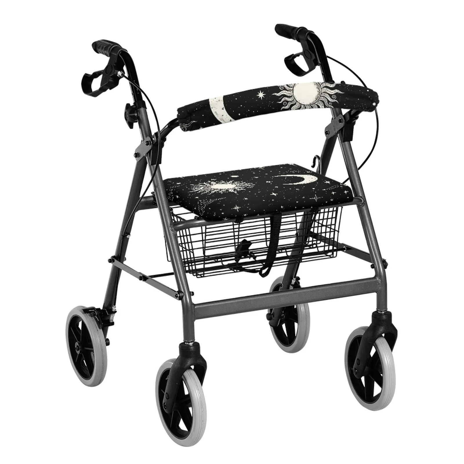 Coloranimal Sun Moon Stars 2 Pieces Set Rollator Walker Seat Cushion Cover Machine Washable Rollator Seat Back Rest Covers