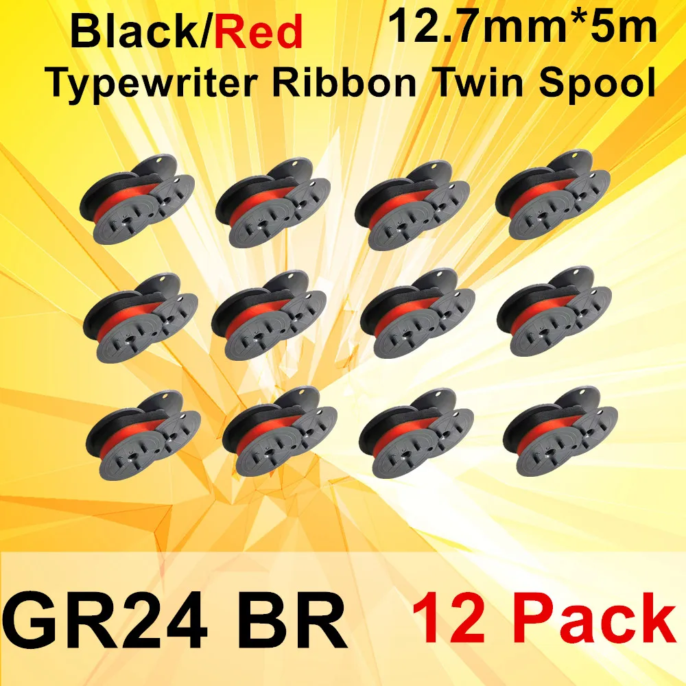 12PK Universal Typewriter Ribbon Twin Spool GR24BR GR24 Replacement Compatible with Most Typewriter (Black-Red) 12.7mm*5.5m