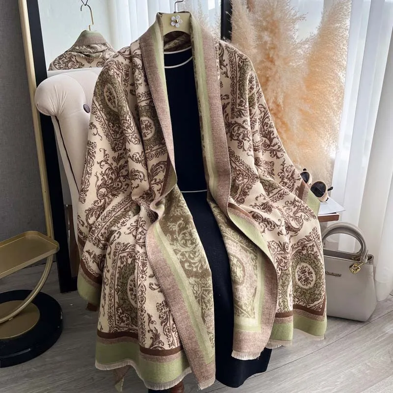 Scarf Women Baroque Shawl Double Sided Jacquard European Scroll Crest Pattern Autumn Winter Woven Totem Commute Fashion Wrap