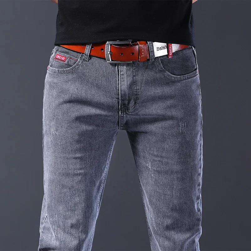 Men Comfortable Cotton Fashion European American Style Stretch Jeans Luxury Men's Denim Pants Slim Straight Grey Denim Pants