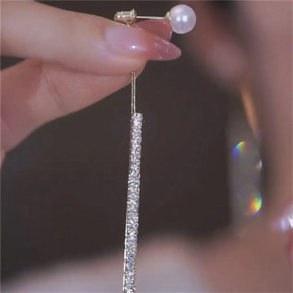 Silver Color Acrylic Crystal Tassel Earrings Simple Imitation Pearl Earrings For Women Elegant Jewelry Fashion Accessories