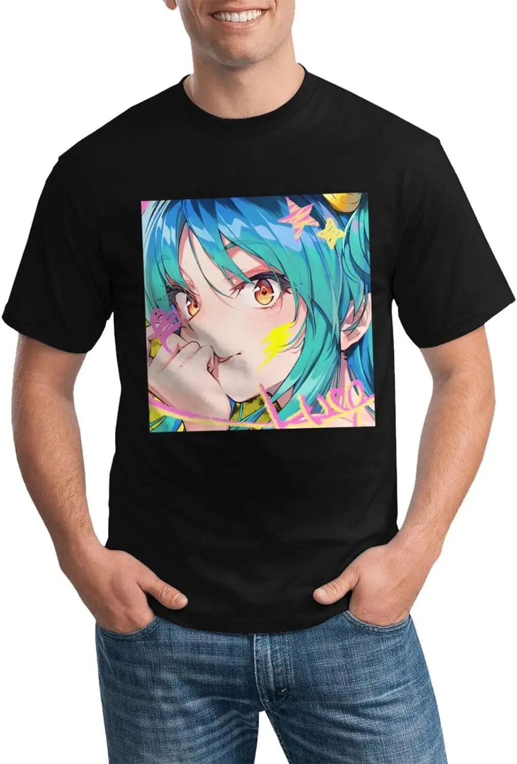 Urusei Anime Yatsura Shirt Men's Breathable Graphic Custom Short Sleeve Tshirt Fashion Crew Neck Tees Tops Black