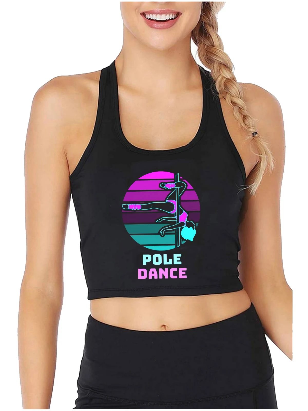 Pole Dance Graphic Brilliant Color Print Tank Tops Women\'s Trendy Quality Sexy Fitness Crop Top Dancer Pole Training Camisole