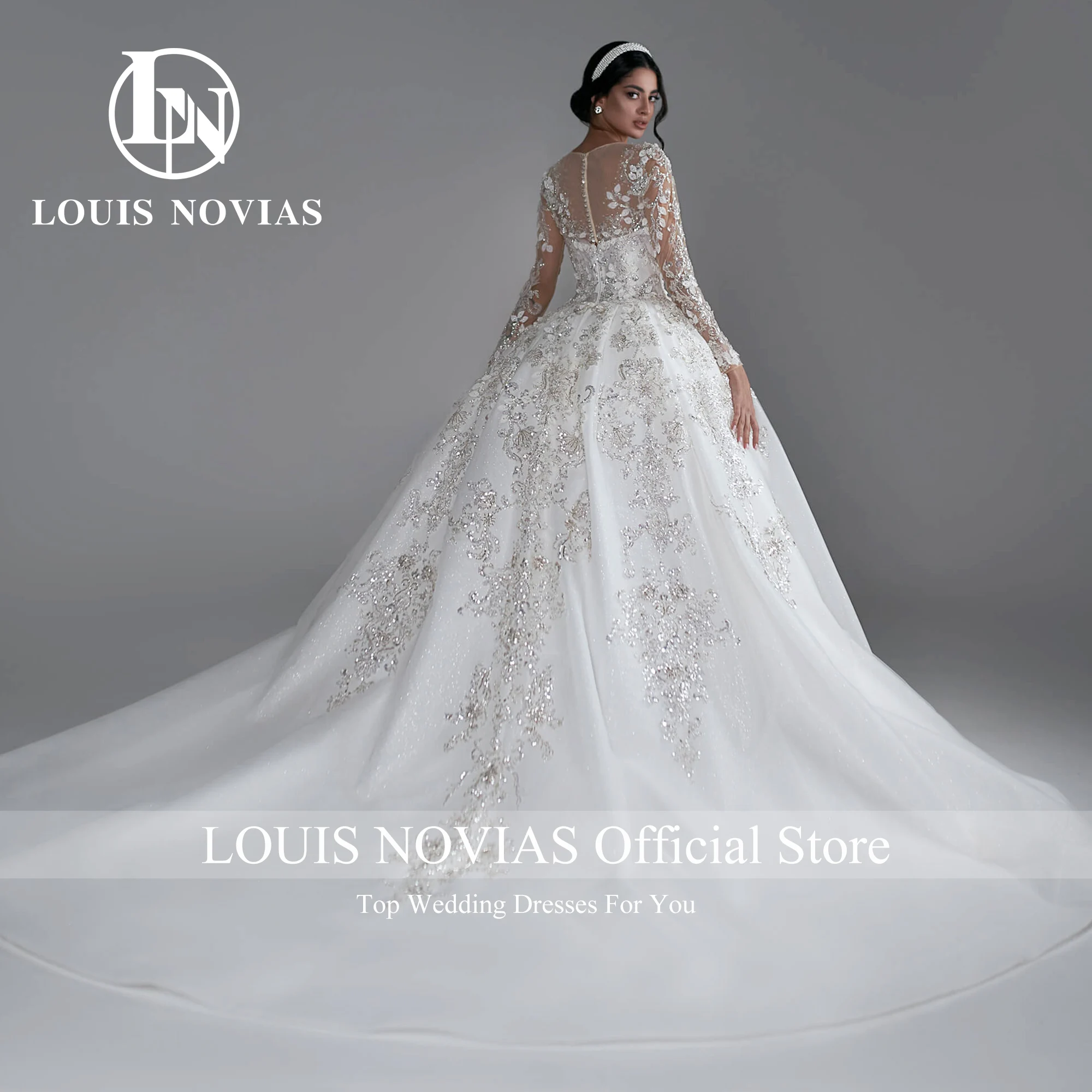 LOUIS NOVIAS Ball Gown Wedding Dresses For Woman LuxurySCOOP Embroidery Flowers Semi-Transparent Wedding Gown Vestidos De Novia