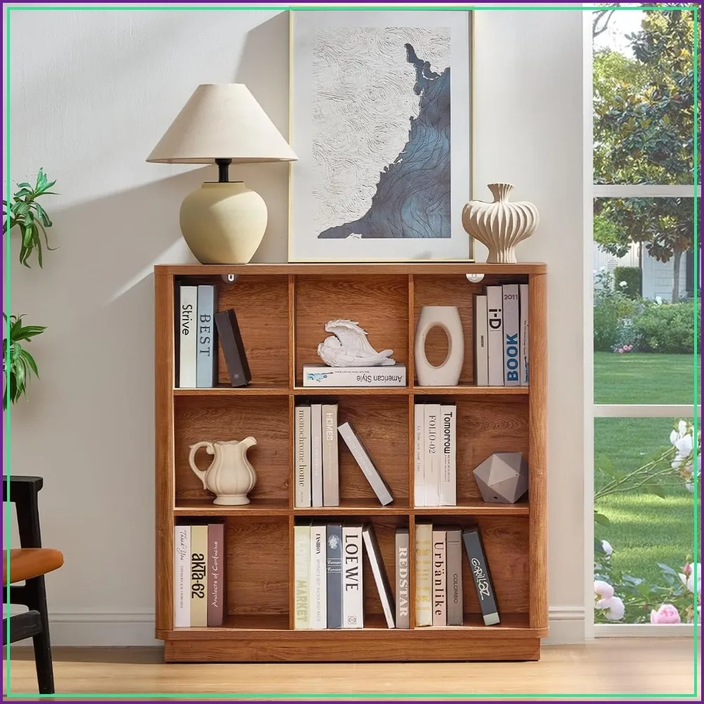 9 Cube Storage Bookshelf 40.5 Inch Wide 3-Tier Wood Cubby Bookcase Rustic Brown