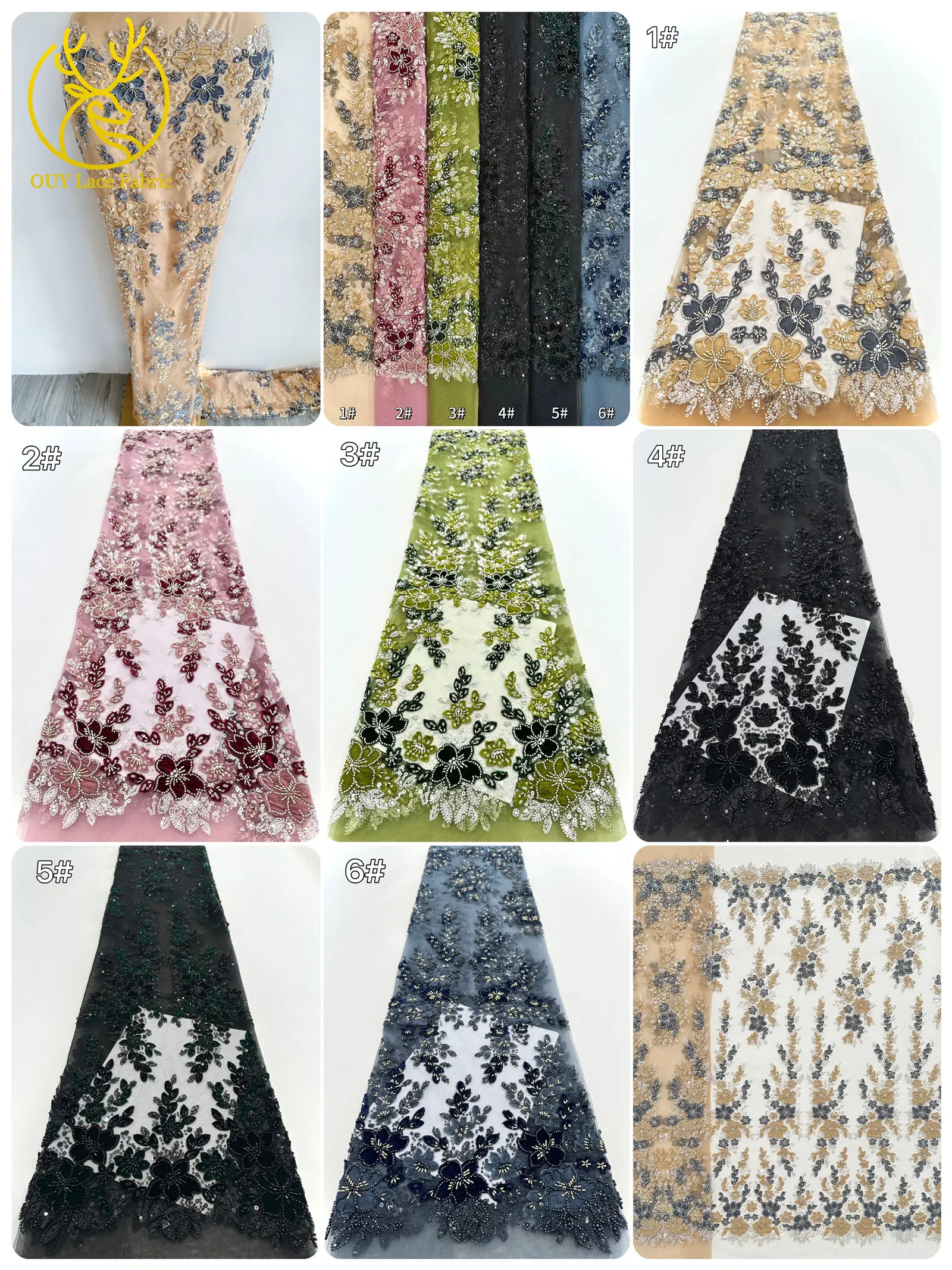 3D African Beaded Embroidered Flower Lace Fabric 2025 High Quality Nigerian Sequins French Lace Fabric for Wedding Party Dresses