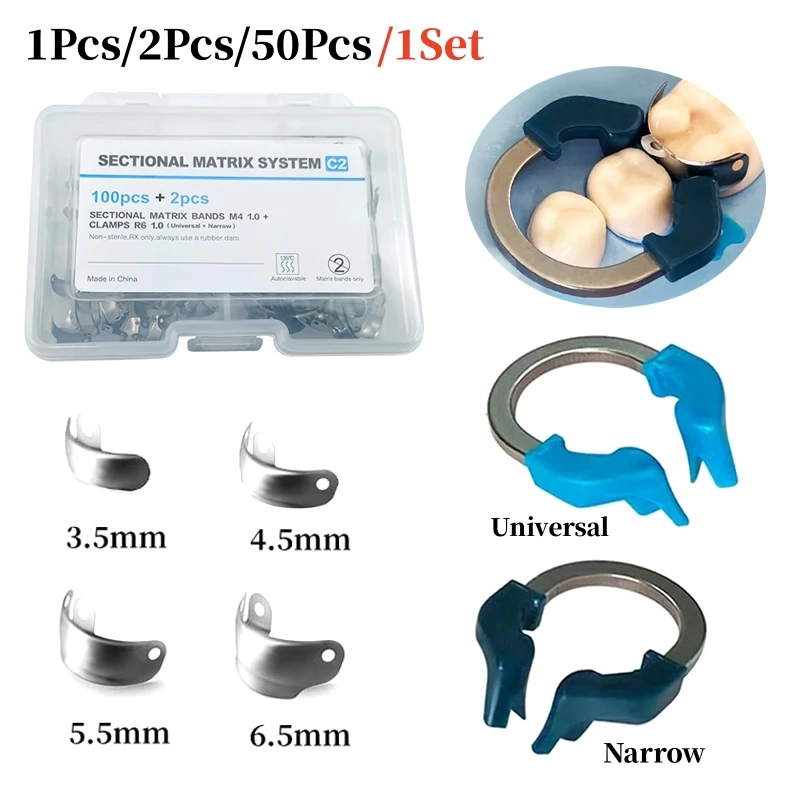 New Dental Matrix Bands Sectional Contoured Matrix System Metal Matrices Clamp Clip Nickel Titanium Clamping Ring Dentist Tools