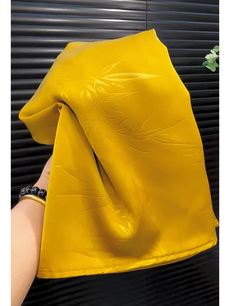 

New Chinese Sle Yellow Silk Bamboo Le Print A-Line Midi Skirt Women's Summer High Waist Slimming Drapey Temperament Skirt