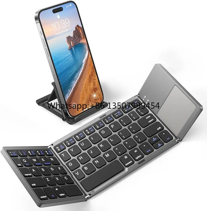 RoHs Bluetooth Folding Keyboard with Touchpad Slim Wireless Foldable Keyboard for Laptop Tablet