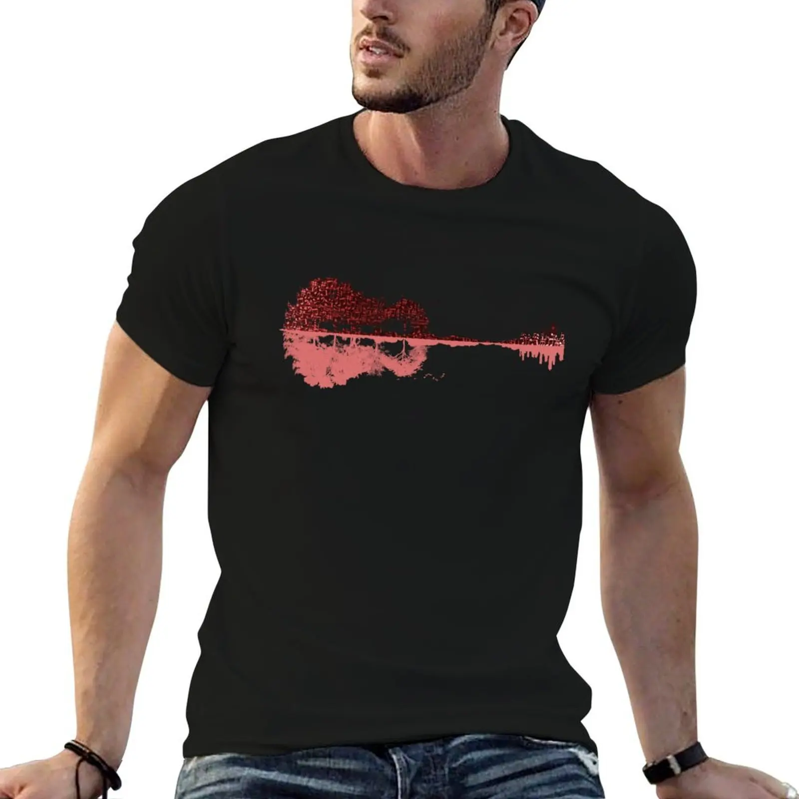 Nature Guitar - Musical Notes - Red T-Shirt Daily Wear Plain Short Sleeve Shirt