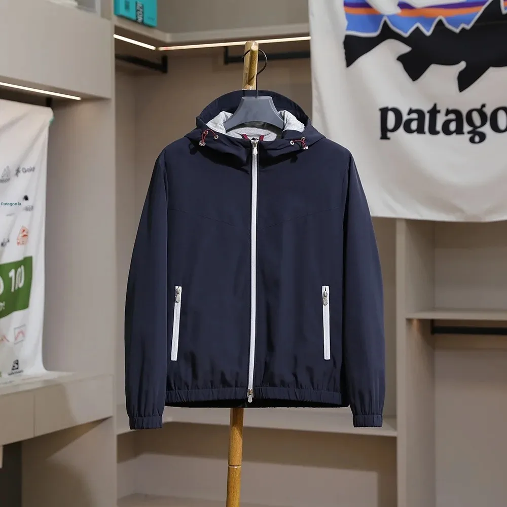 Luxury Italian Men's Casual Fashionable Wool Hooded Jacket Versatile Outerwear Breathable Zipper Decorated Long Sleeve