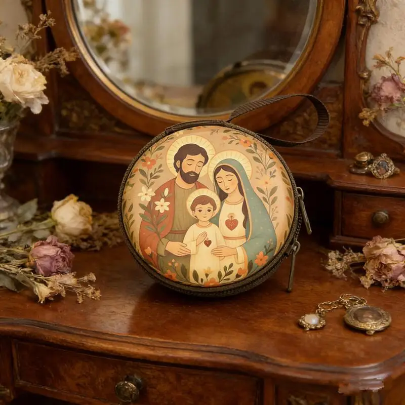 

Religious Rosary Storage Pouch Iron Artwork Durable Zippered Bag for Prayer Beads Gifts Church Accessories