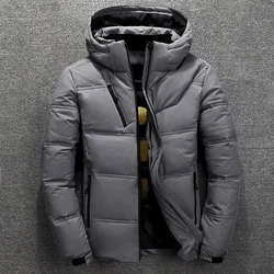 Jaqueta puffer casual masculina com capuz, chapéu grosso, parka de pato branco, casaco quente, gola com gola alta, outono, inverno