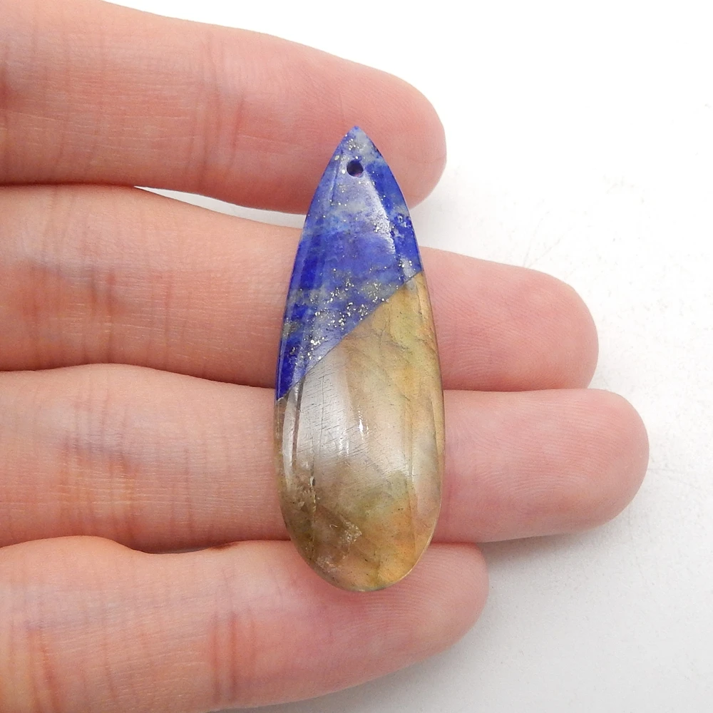 Fashion Jewelry,3PCS Lapis Lazuli Labradorite Intarsia Beads Lot Pendant Jewelry Beads Sets 38x13x4.5/34x18x5mm-12.1g