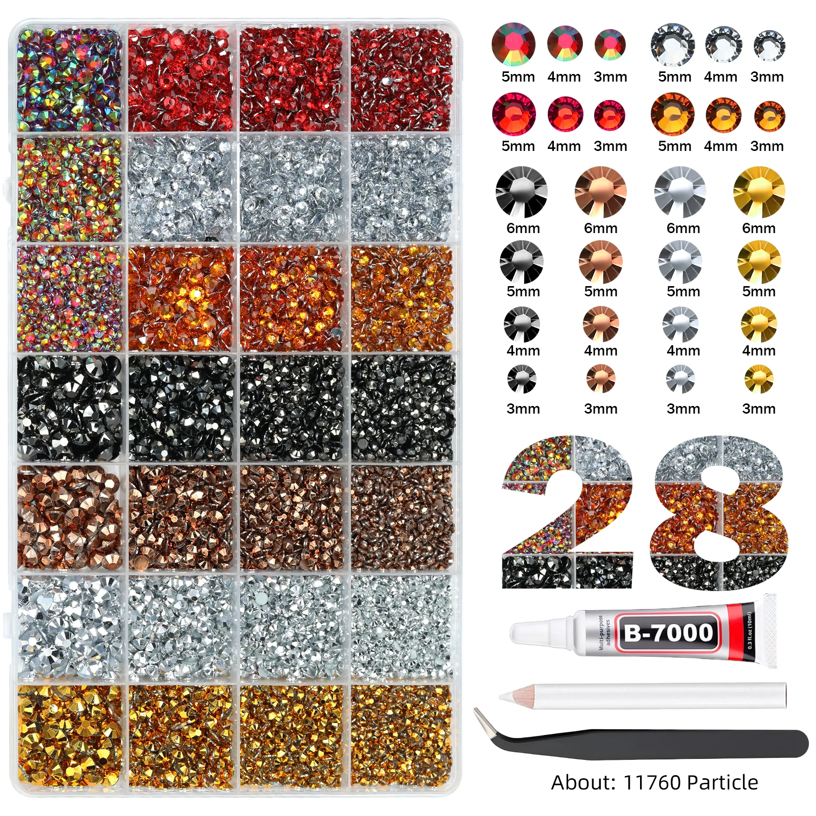 28Grid 3/4/5/6mm Gemengde Kleur Harsen Boor AB Strass Set Platte Achterkant Nagelboor Voor Telefoon Kleding DIY Decoratie Nagels Ambachten