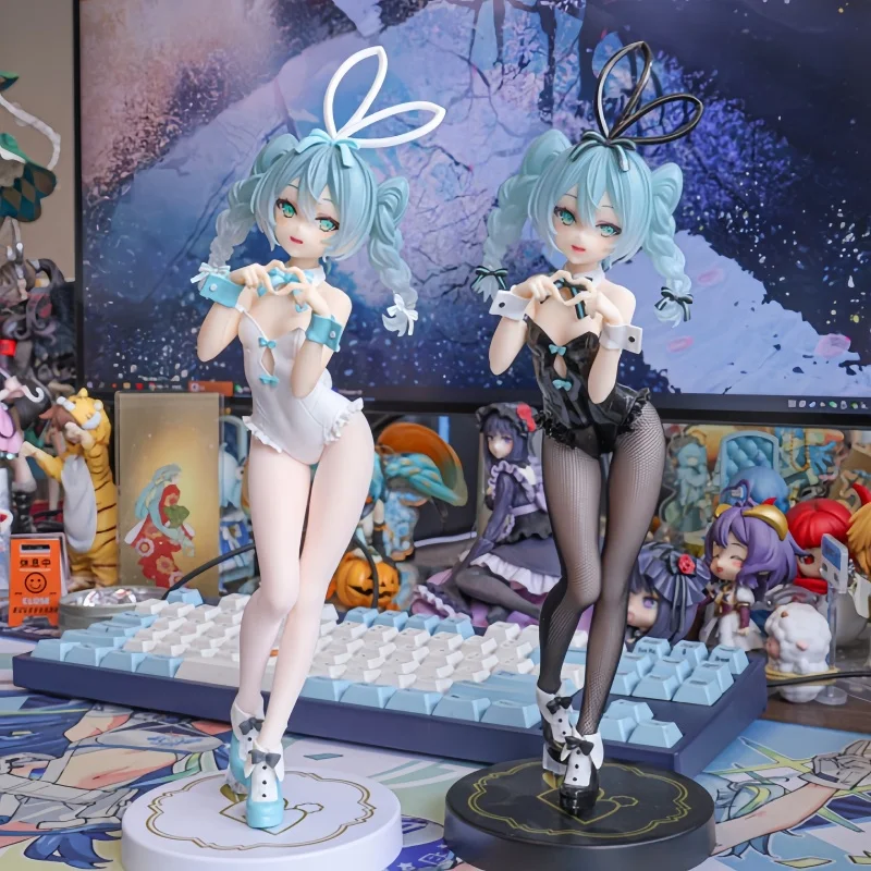 初音ミクアニメおもちゃかわいいバニー初音ミク白と黒の美少女置物モデルコレクションデスクトップ装飾玩具ギフト