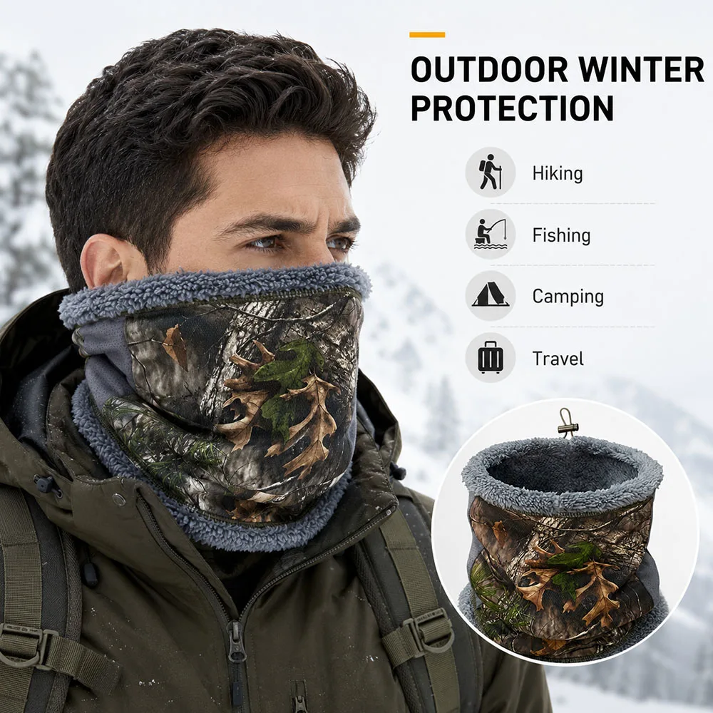 Camouflage Winter Fleece Neck Warmer Windproof Thermal Scarf  Adjustable Drawstring Neck Gaiter For for Skiing Cycling Hiking