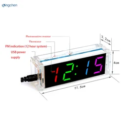 Diy zestaw z zegarem elektronicznym 4 cyfrowy w kształcie tuby wielokolorowe oświetlenie LED raz w tygodniu wyświetlanie daty temperatury z przezroczystą osłoną na etui do samodzielnego czyszczenia