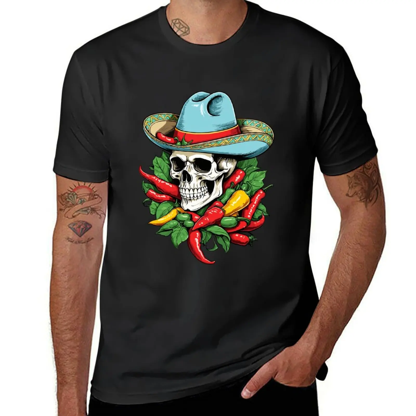 

Aesthetic Chili Skull Design Mexican Style T-Shirt anime stuff funny meme t-shirts designer t shirt men