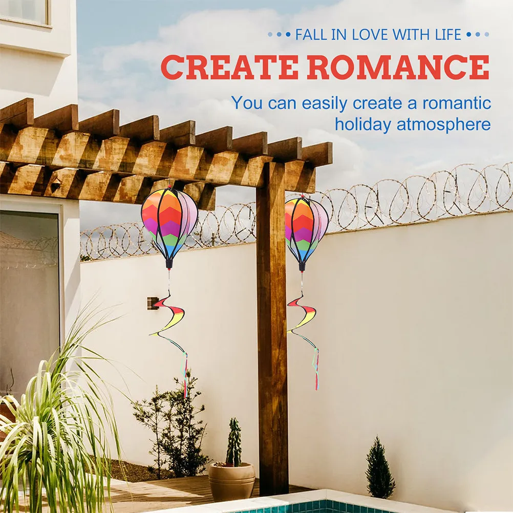 2Pcs Hot Air Balloon Hanging Ornaments Outdoor Decorative Rotating Rainbow Wind Spinners Garden Yard Party Hanging Decor