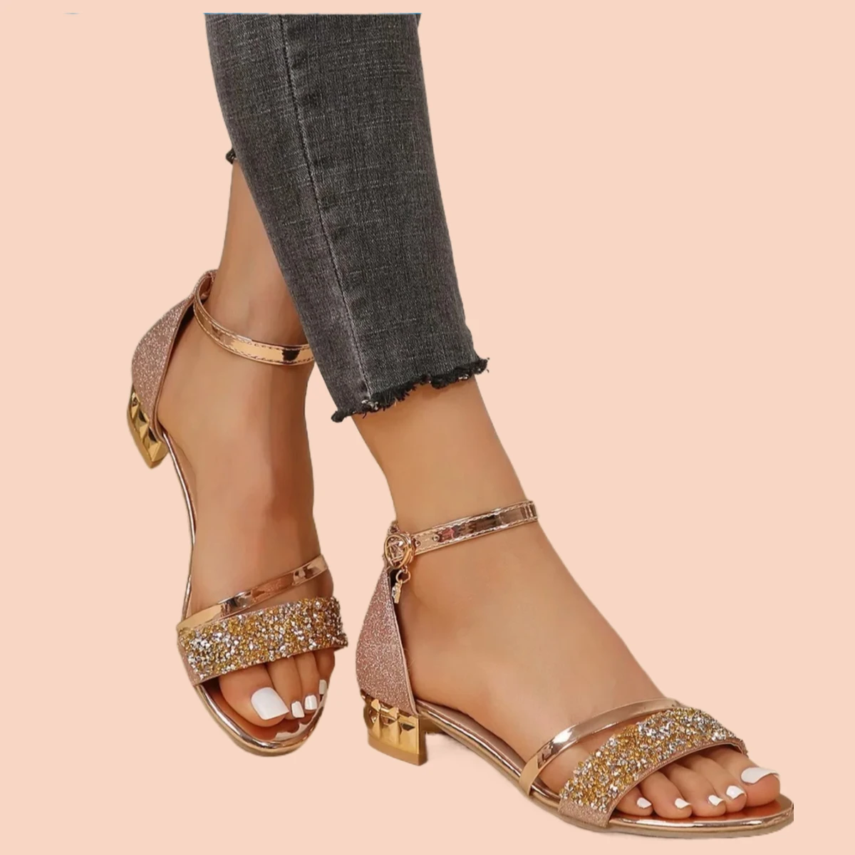 2025 صنادل مماشي للموضة جديدة الذهب والفضة كعب منخفض المرأة عادية المفتوحة تو الصيف ضوء أحذية نسائية الموضة #5