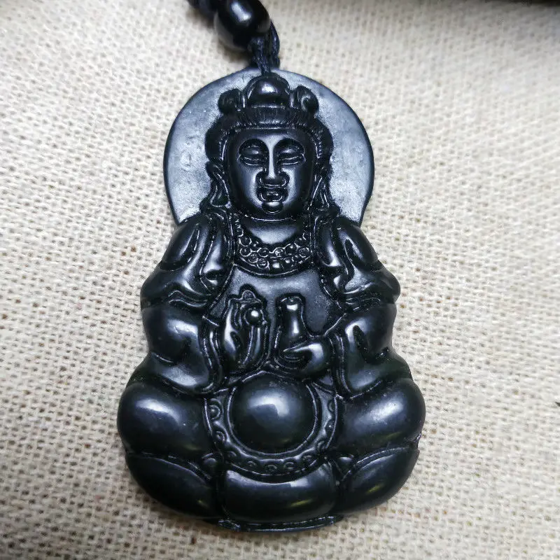 Natural Tibetan Medicine King Graphite Green Jade Guanyin Bodhisattva Pendant Women's Safe Jade Pendant Jewelry