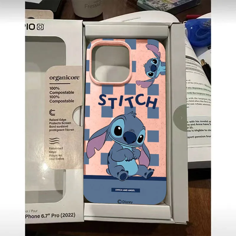 Disney Stitch Blue Purple Grid Phone Case for iPhone 16,15, 14, 13, 12, 11 Pro Max XR XS X 7, 8 Plus Y2K Soft Silicone Cover