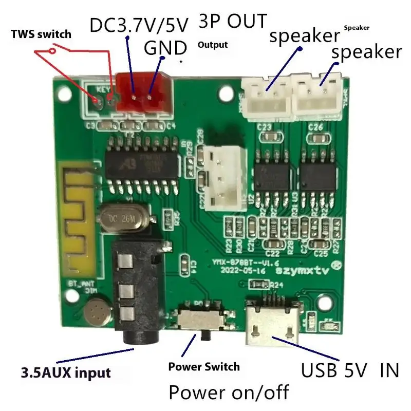 5.2 Bluetooth Multifunction Amplifier Board DIY 5V 5W+5WTWS Wireless Speaker Module 3.5AUX PCBA