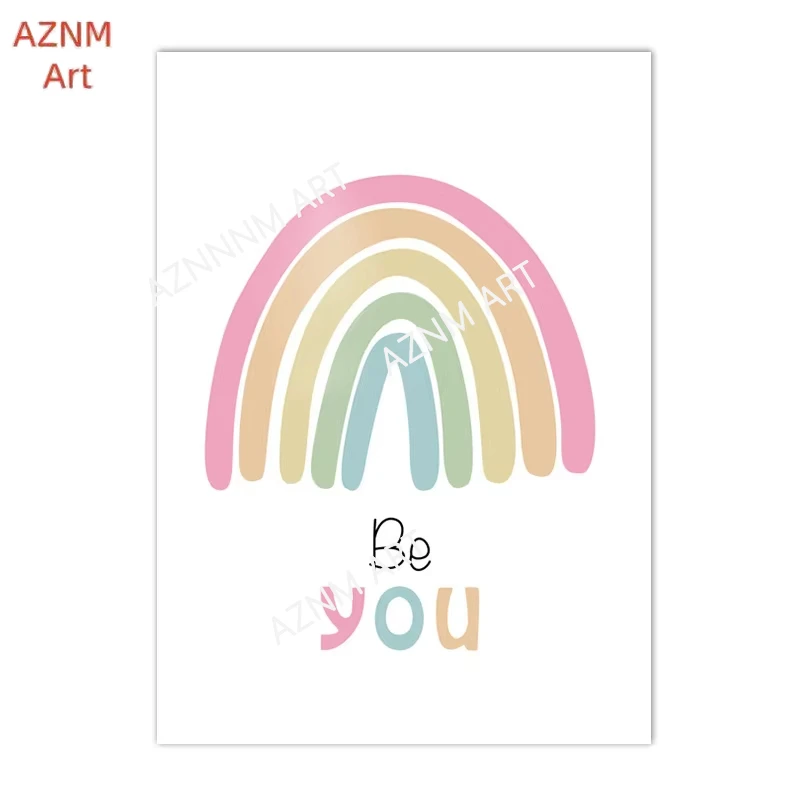 Cartoon Rosa Herz Poster Nette Sonne Regenbogen Wand Kunst Leinwand Malerei Kindergarten Kunstdrucke Nordic Wand Bilder Für Kinder Zimmer Dekor