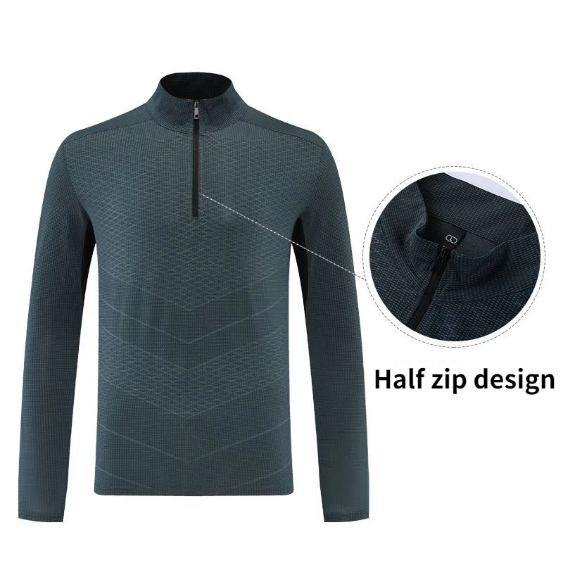 Men Sports Quick Drying Top Long Sleeved Breathable Loose Running T-shirt Half Zip Cycling Basketball Training Fitness Clothes