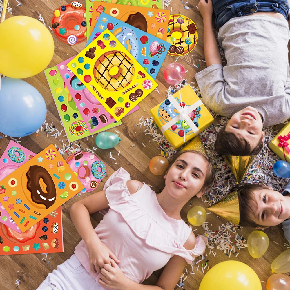 Pegatinas de rompecabezas de Donut para niños, juguete educativo interactivo para hacer una cara, postre de dulces, rompecabezas divertido, regalo