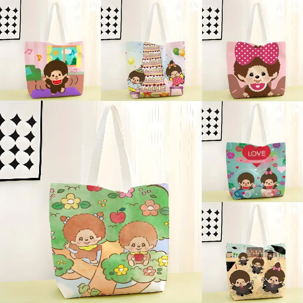 

Vute Cartoon M-Monchhichi Storage Bags Canvas Double-Sided Print Tote Bag Large Capacity Shoulder Fashion Shopping Handbag