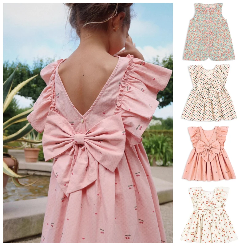 

25 Spring/summer New Children's Clothes Ks Strawberry Bow Floral Short Sleeve Children's Dress Long Sleeve Kitten Gauze Dress