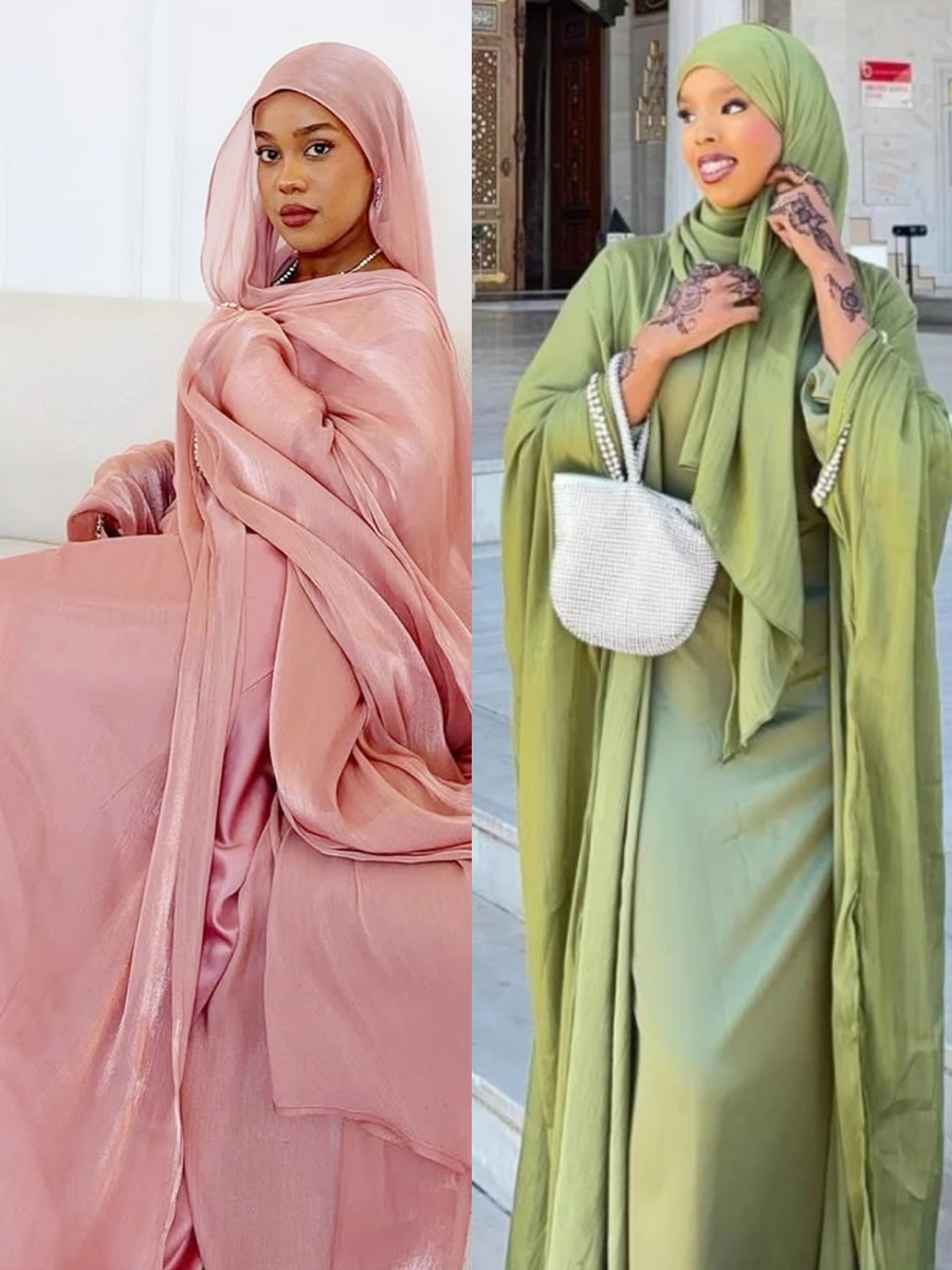 

Muslim Women Dubai Abaya luxury Beading Kimono Cardigan Underdress Hijab Long Dress Kaftan Ramadan Robe Femme Islam Clothing Set