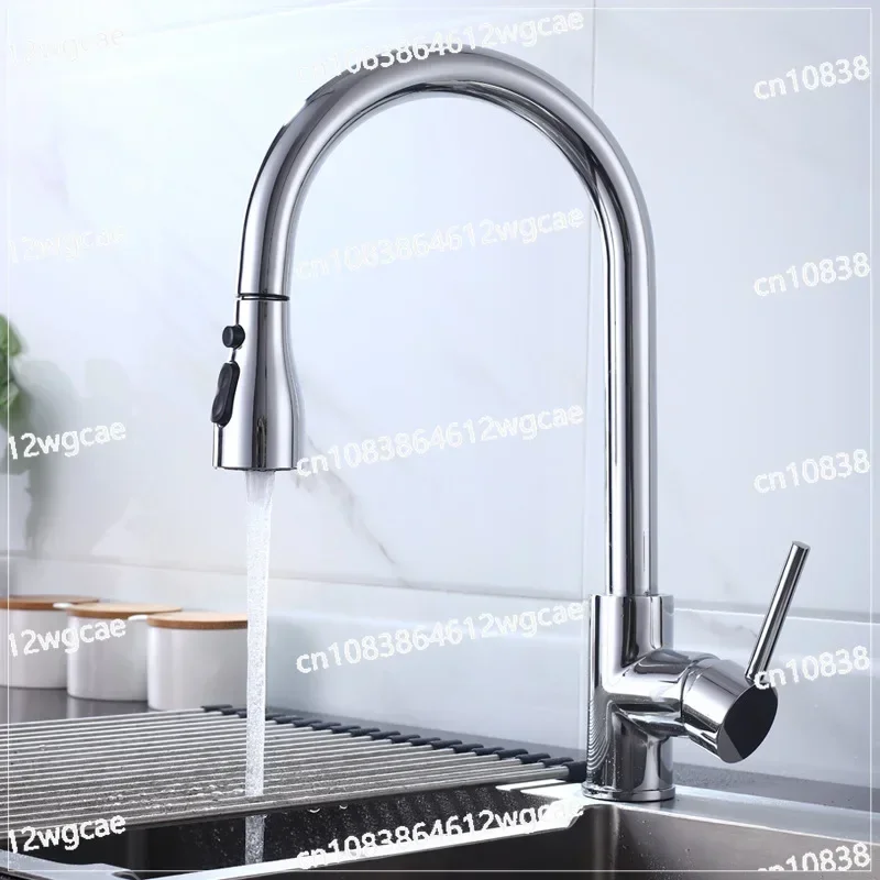 All-copper kitchen faucet Hotel household hot and cold rotatable dishwashing basin pull-out faucet