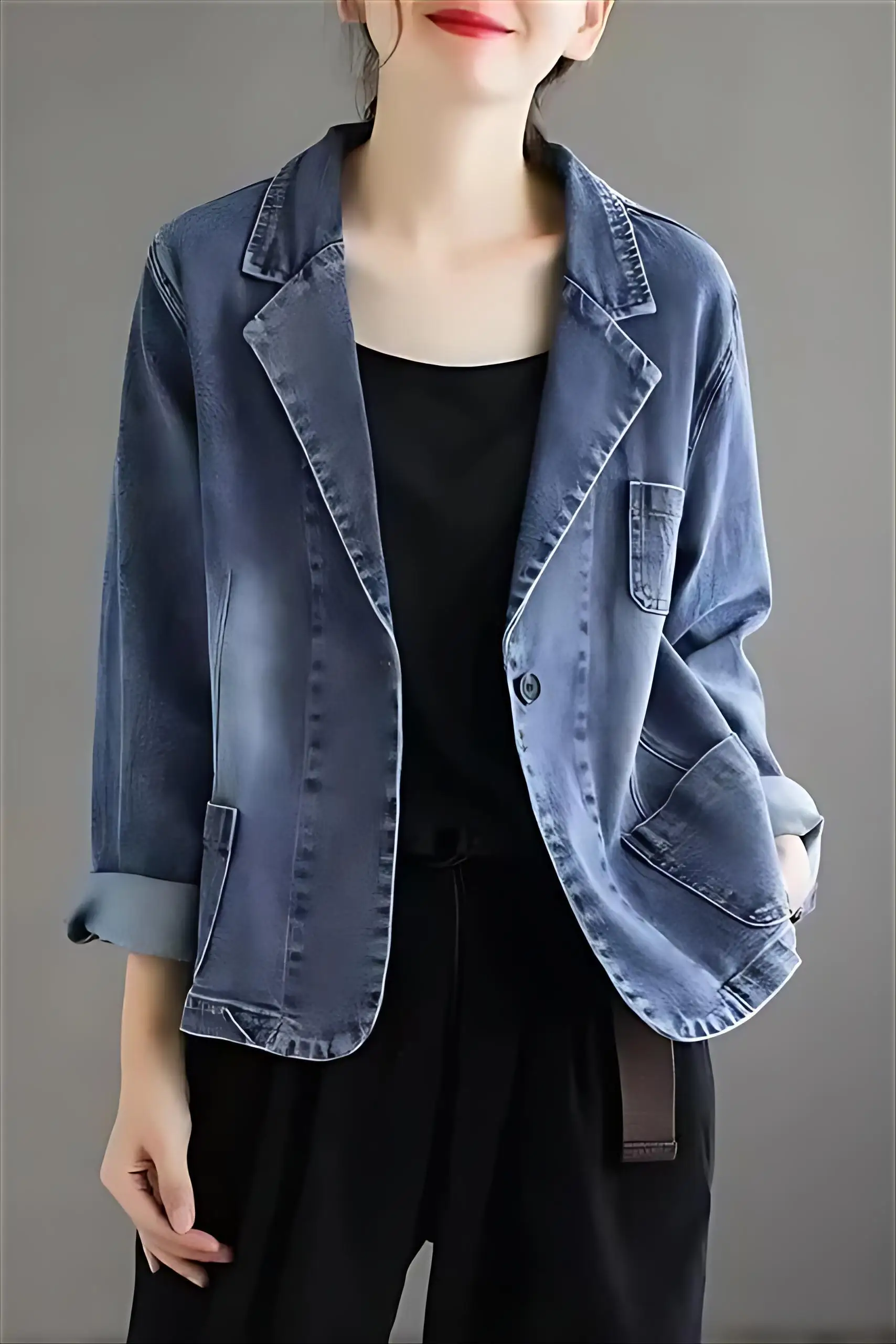 

Джинсовое пальто коричневого цвета, женское летнее вязаное ультра-короткое дышащее вязаное пальто Amekaji, три четверти, легко подходящее OL