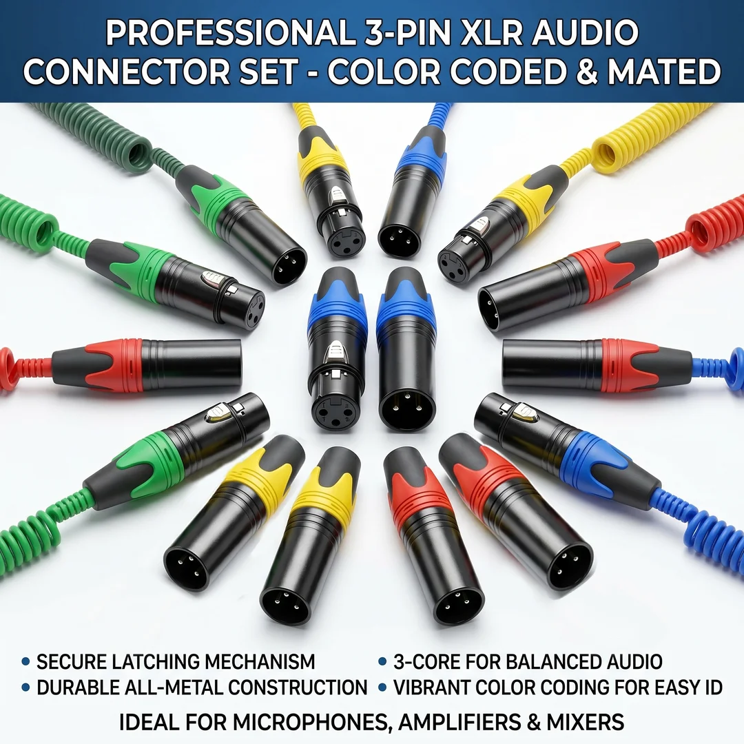 3-Pin XLR Male Female Connector 2 Pack, Gold-Plated Copper Pin Balanced Audio Plug, Audiophile Grade Microphone Adapter