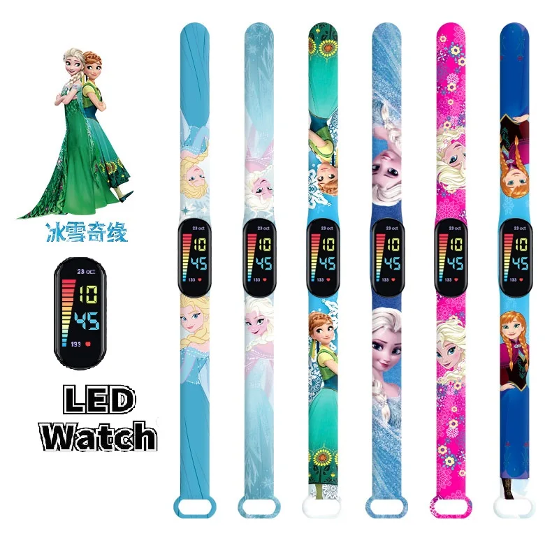 Disney frozen Kids' Digital Watches Cartoon Action Figure elsa anna LED Touch Waterproof Electronic Kids Watch Christmas Gifts