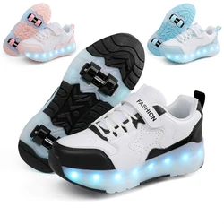 New Roller Skates Shoes USB Charging Student 4-wheels Children Glowing Outdoor Sport Deformation Parkour Runaway Boys Girls Gift